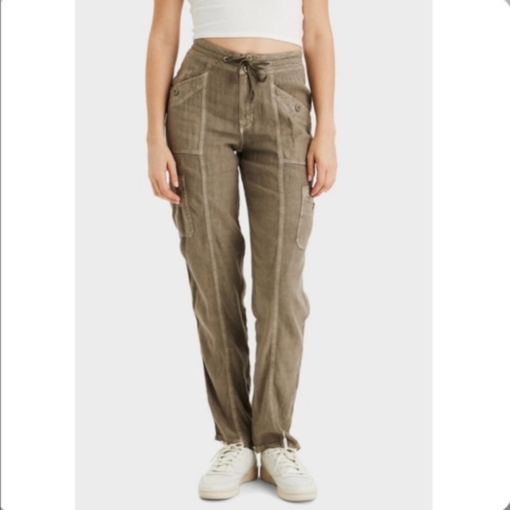 American Eagle Outfitters AEO Linen Blend Olive Cargo Pants